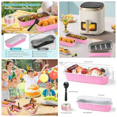 Juego de 50 Moldes para Hornear, Moldes Rectangulares de Aluminio de 200ml, Moldes para Hornear Pan con Cucharas y Tapas, Moldes para Tartas para Magdalenas, Pastel, Minibrownie