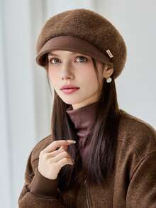 1 pezzo Berretto donna tinta unita autunno/inverno versatile con fodera termica, cappello d'artista vintage alla moda, berretto da giornalaio adatto per uso quotidiano