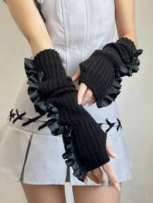 1 Pair Cute & Sweet Girls Arm Warmers, Casual Decorative Arm Sleeves With Y2K Elements, Knitted Fingerless Gloves, Suitable For Daily Wear, Dates, Home, Outings, Stage Performances, Lolita Princess Style - 388# - View 5