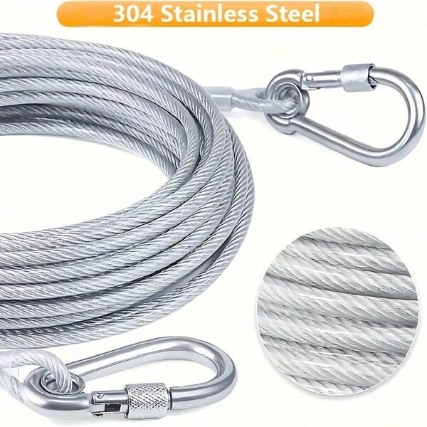 1pc Stainless Steel Clothesline Dog Leash, Reflective & Anti-Rust Dual Function, Designed For Medium/Large Dogs, Multiple Length Options