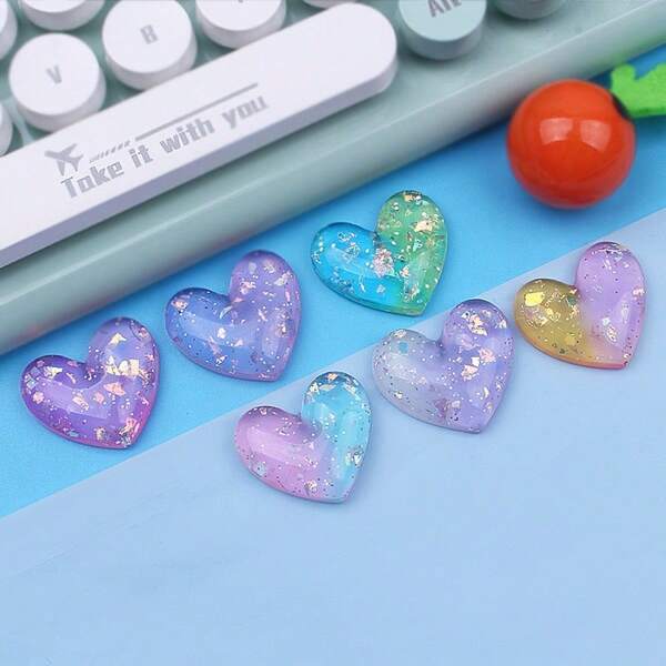 6pcs/Set New Transparent Resin Dual-Color Cute Heart-Shaped Phone Case, Fridge Magnet, Bag Charm, Hair Accessory, Keychain Decoration