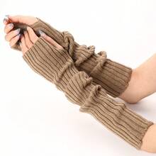 Straight Long Gloves Autumn Winter New Knitted Wool Disco Unisex JK Fingerless Warm Pile Sleeve Covers, Women's Autumn Winter Wool Knitted Long Arm Warmers, Half Finger Design, Flexible And Convenient Warm, Comfortable, And Elastic, Fashionable And Versatile, Street Punk Style Adds Highlights To Winter Outfits. - 橘色 - 查看 2
