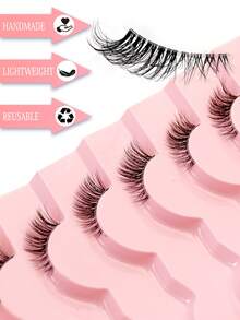 Waloshow 10-80 Pairs Professional Wholesale Price Cat Eye Natura Lashes, Half Lashes Manga Cluster Lashes Eye Lashes, Clear Band Fluffy Lashes Wispy Lash Clusters Wispy Fluffy Cat Eye Look Natural Short Accent Lashes End Lashes Corner Eyelashes 3/4 Lashes Reusable Lashes Pack Quick Morning Makeup For School - 粉色 - 查看 4