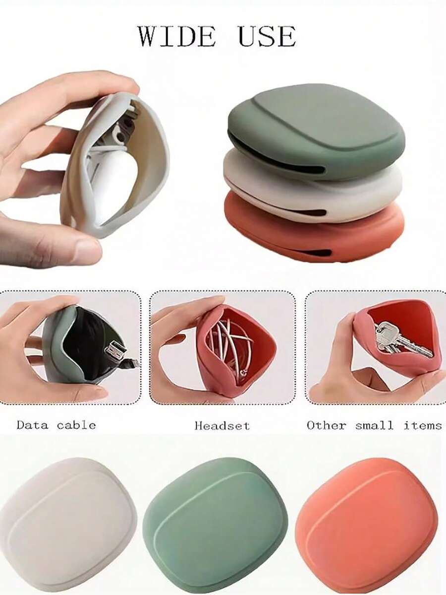 1 pieza Caja portátil de almacenamiento de cable de auriculares y línea de datos, de material de silicona suave, kit de viaje de cable USB y auriculares, organizador de viaje esencial, bolsa organizadora de cable de auriculares de silicona