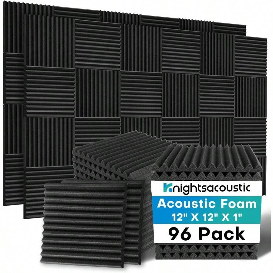 96 Pack Sound Proof Foam Panels For Walls 1 X 12 X 12 Inches Acoustic Foam Panels High Density Acoustic Panels Sound Absorbing Black Noise Cancelling Studio Wedges NOT ADHESIVE - 96包 - 查看 1