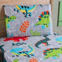 2-Piece Single Bed Sheet Set With Children's Prints - Gray Dino - View 2