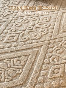 3件套秋冬厚实保暖 - 奢华欧式法兰绒蕾丝床上用品套装（1件床裙+2件枕套），蕾丝边装饰，时尚优雅，吸湿排汗，透气，抗皱，安静，可拆卸床垫套 - 歐式-卡其 - 查看 6