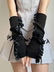 1 Pair Cute & Sweet Girls Arm Warmers, Casual Decorative Arm Sleeves With Y2K Elements, Knitted Fingerless Gloves, Suitable For Daily Wear, Dates, Home, Outings, Stage Performances, Lolita Princess Style - 388# - View 6