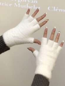 1 Pair Warm Plush Fingerless Gloves For Women, Thick Insulated Touch Screen Mittens Suitable For Autumn/Winter Outdoor Sports, Cycling, Skiing, Office, Students, Writing, Ideal Gift For Valentine's Day, Halloween, Christmas - Multicolor - View 8