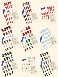 9 confezioni (216 pezzi) Unghie finte di Natale con punta francese, stile Y2K, multicolore, a forma di bara media, sfumature, glitter, lucido, motivi geometrici, fiocchi di neve, cappello di Babbo Natale, cervi di Natale, alberi di Natale, bastoncini di zucchero, motivi a pois rotondi, stile semplice e alla moda, unghie acriliche riutilizzabili, accessori per unghie, inclusi 24 pezzi di linguette in gel e una mini lima