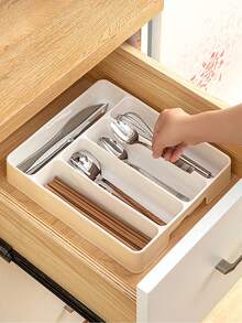 1 قطعة مقسم درج المطبخ، صندوق منظم أدوات المائدة، رف تخزين السكاكين والشوك والأعواد الصينية المدمج في خزانة المنزل، منظم أدوات المطبخ، منظم أدوات المائدة والأعواد الصينية في خزانة المطبخ، صينية فاصل السكاكين والشوك والملاعق - متعدد الألوان - مشاهدة 9