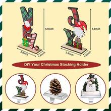 4PCS Stocking Holders Set Include Black Metal Stocking Hangers Wooden Ornaments Weighted Non - Slip Hanging Hooks Fireplace Mantel Decor