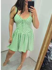 Women's Short Dress, Polka Dot Romper, Straps, Polka Dot Print, Gringa Fashion - 綠色 - 查看 4