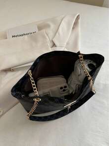 Large Capacity Handbag For Women, New Fashion Vintage Chain Shoulder Tote Bag, Printed Casual Travel Bags