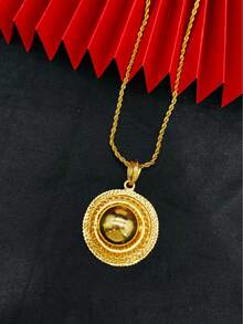 1 Collana, 1 Paio di Orecchini, 1 Bracciale, 1 Anello, 1 Catena per Capelli, 1 Fermaglio per Capelli, Set di Gioielli alla Moda Placcato Oro con 6 Ciondoli Rotondi per Donne, Adatto per Spose Europee, Mediorientali, di Dubai, Africane, Matrimoni, Feste, Ognissanti, Natale, Compleanni, Uso Quotidiano