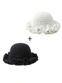 1pc Women's Fashion Knitted Hat, Handmade Crochet Wavy Ruffle Brim Hat, Casual Y2K Knit Beanie, Best Bikini Matching Hat For Beach - Ruffled Knitted Hat - View 36