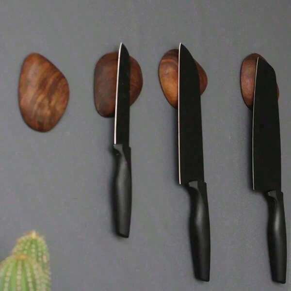 1pc Wood Magnetic Knife Holder Wall Mount Cobblestone Magnet Knife Rack Novel Kitchen Slicing Chef Knives Storage Block