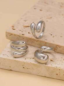 Set de 3 anillos asimétricos personalizados, joyas de dedo exageradas y de moda para fiestas y uso diario