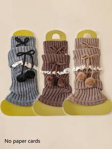 1/3/6双装 女士蝴蝶结绒球装饰蕾丝边腿套，可爱时尚，及膝长筒腿套，秋冬季保暖舒适 - 彩色 - 查看 8