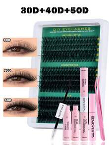 MEM 300/270片装簇状假睫毛，大容量，30D+40D+50D/40D+60D+80D/60D+80D+100D D型卷翘，长度8-16毫米，DIY睫毛簇，自然妆效，浓密纤长，超柔软轻盈，可重复使用，单节睫毛，睫毛嫁接套装，适合旅行、日常佩戴（新手友好）、婚礼、约会、派对、节日，也是圣诞节/万圣节/送礼佳品。 - 黑色 - 查看 13