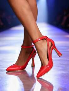 Sexy T-Strap Pointed Toe High Heel Sandals, Women's Summer New Slim Heel Hollow Out Sandals - Red - View 10