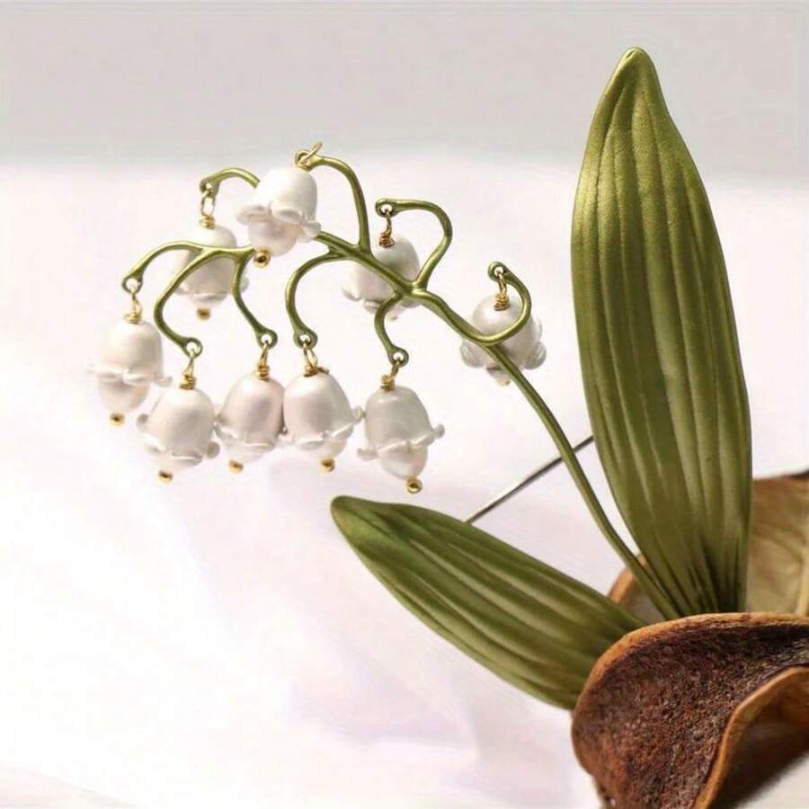 Luxury Brand Design Lily Of The Valley Flower Corsage Brooch Pin Woman Wedding Bridesmaid Accessories Brooches Jewelry - 綠色 - 查看 1