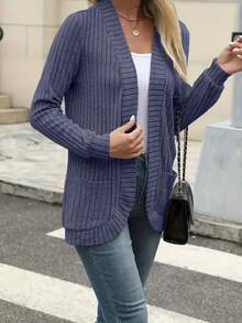 Fashionable Casual Ribbed Knit Cardigan Sweater