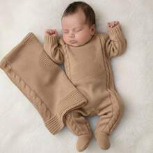 3-Piece Unisex Maternity Outfit Kit: Fluffy Jumper With Romper, Blanket And Hat - 榛果米色 - 查看 1