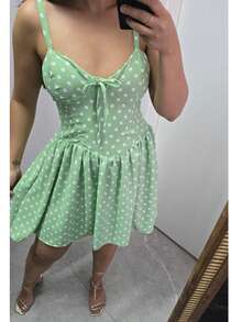 Women's Short Dress, Polka Dot Romper, Straps, Polka Dot Print, Gringa Fashion - 綠色 - 查看 5