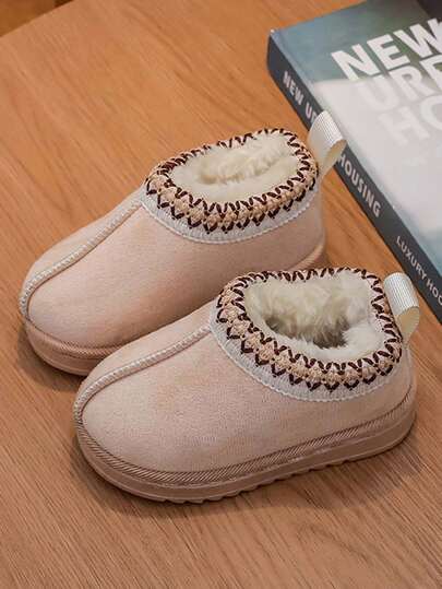 1 Pair Autumn/Winter Korean Fashion Plush Thickened Children's Snow Boots, Soft Sole Anti-Slip Outdoor Short Boots For Little Boys & Girls