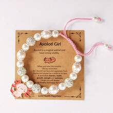 Axolotl Girls Bracelet Pink Pearl Cute Pendant Woven Bracelet Women Exquisite Adjustable Bangles Birthday Gift For Daughter Christmas Accessories