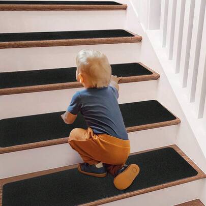 15 Pack Carpet Stair Treads, 22x70cm Anti Slip Stair Carpet Treads Self Adhesive Stair Carpet Runner Pads Steps Protector Mat For Elders Pets