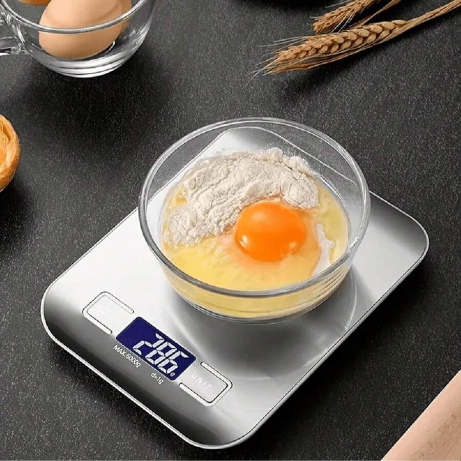 1 Balanza de cocina digital, báscula de alimentos de acero inoxidable de alta precisión con pantalla LCD, báscula en gramos con auto cero/apagado y conversión de unidades, funciona con batería - Plateado - Ver 1