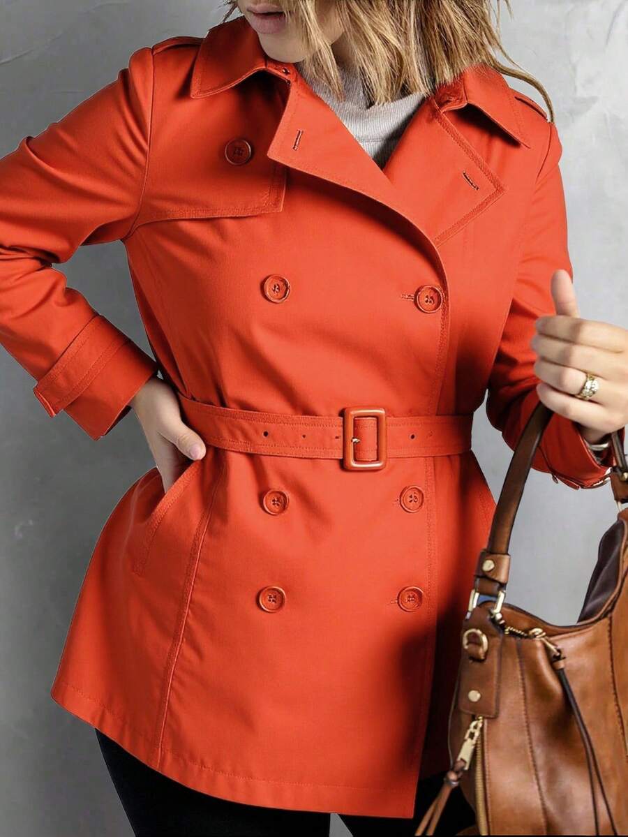 Gabardina DONA Algodón de corte clásico y elegante con cinturón ajustable – Disponible en varios colores para un look atemporal y sofisticado - Naranja - Ver 1