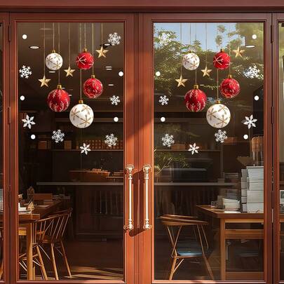 1pc Christmas Window Sticker, Colorful Ball Pendant Removable Waterproof Vinyl Sticker, Suitable For Living Room, Store, Cafe Decoration, Christmas Home Decorationchristmas Decoration XMAS Decor Christmas Tree Gift Decor Thanksgiving Wedding Home Decor Home Decor Fall Decor Autumn Decor Birthday Decorations For Gifts Party Supplies Indoor Holiday Festival Decor Halloween Decor Wall Decor Halloween Ornaments