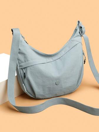 1pc Solid Color Fashionable Minimalist Nylon Zipper Closure Casual Backpack, Handheld, Shoulder Strap, Suitable For Spring, Summer, Autumn, Daily Use, Work, Business, Shopping