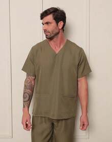 Scrub Masculino Conjunto em oxford Decote V Verde Musgo Aston - Verde Militar - Visão 8