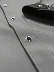 Men's Solid Color Long Sleeve Single-Breasted Casual Dress Shirt - Grey - View 5