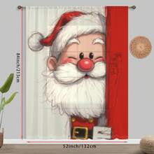 1 perdea decorativă cu model de desene animate Moș Crăciun, realizată din material de tifon, potrivită pentru decorarea ferestrelor în dormitoare, camere pentru copii, camere cu tematică de Crăciun etc., potrivită pentru stiluri de casă pline de atmosferă de Crăciun, cum ar fi stilul de sărbătoare pentru copii, stil cald și drăguț, perdele montate pe stâlp, ușor de instalat