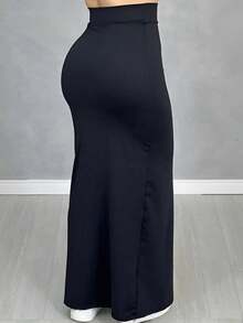 Skirt With Side Slit Perfect Fit Midi Body Casual Sensuality Elegance Suplex Premium - 黑色 - 查看 2