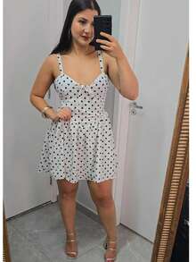 Women's Short Dress, Polka Dot Romper, Straps, Polka Dot Print, Gringa Fashion - 白色 - 查看 5
