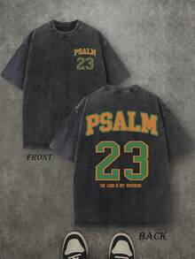 PSALM 23 Unisex Washed Christian Shirt, 'THE LORD IS MY SHEPHERD' Christian Scripture T-Shirt, Vintage Retro Washed Shirt Double Sided Printed (230 Heavyweight Pure Cotton T-Shirt)  High Quality Christian T-Shirt, Christian Gifts, Men's And Women's Shirts, Comfortable, Fashion Christian Shirt, Street Style Pure Cotton Fall Shirt - 黑色 - 查看 1