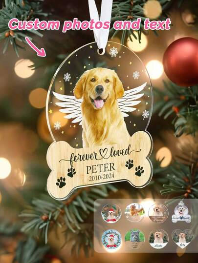 Custom 2025 Christmas Acrylic Ornament-9 Styles,Customize Photo And Text,Dog Memorial Ornament, Custom Dog Photo Ornament, Dog Christmas Ornaments Personalized, Pet Loss Keepsake, Forever Loved Dog Ornament