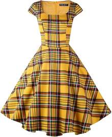 PUKAVT Cocktail Party Dress 1950 Retro Swing Dresshalloween - P-金格子 - 查看 12