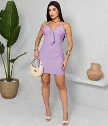 Women's Short Dress With Sensory Straps And Tailoring - Màu Lilac Tím - Xem 1