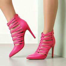 lunryet Women's Platform Heel Dance Boots Peep Toe Latin Salsa Ballroom Ankle Dance Shoes TINA-10 - 粉色 - 查看 13