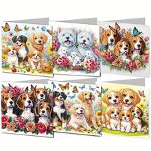 6pcs DIY Diamond Painting Kits, Cat, Dog, Cartoon Character Patterns On Paper Material Greeting Cards, Blessings And Wishes, Unique Design, Asymmetrical Shape Diamonds, Suitable For Thanksgiving Gifts - Multicolor - View 15