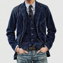 Jackets For Men European And American Corduroy Suit Casual Jacket For Men - K78 màu xanh đậm (áo khoác) - Xem 1