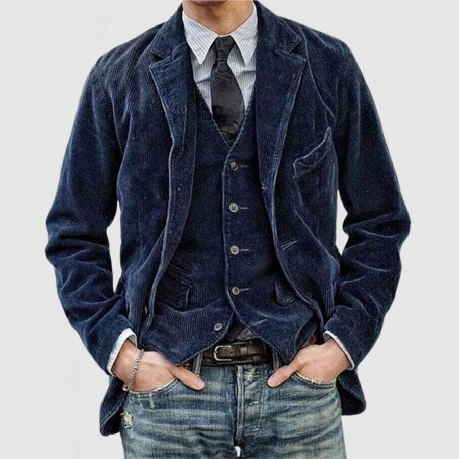 Jackets For Men European And American Corduroy Suit Casual Jacket For Men - K78 màu xanh đậm (áo khoác) - Xem 1