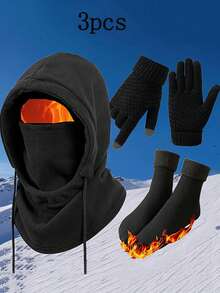 3/4pcs Set Winter Essentials: Touch Screen Gloves, Thick Lined Socks, Double-Layer Windproof Balaclava Hat With Ear Covers, Warm And Cold-Resistant, Suitable For Outdoor Activities, Winter Clothing Accessories Hat Gloves Socks Combo Set